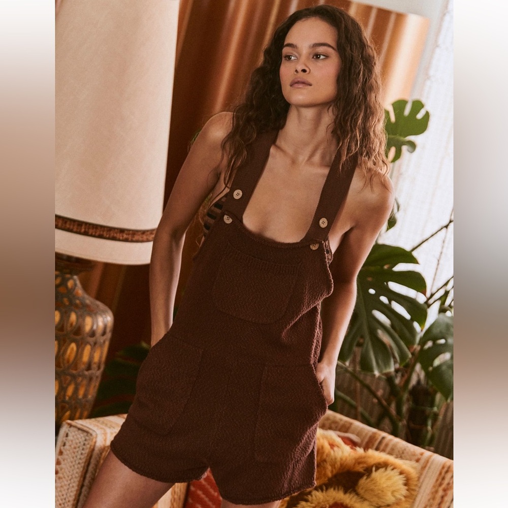 Free People Beach Over It Short One Piece Sweater Overall Mocha Java XS Perfect